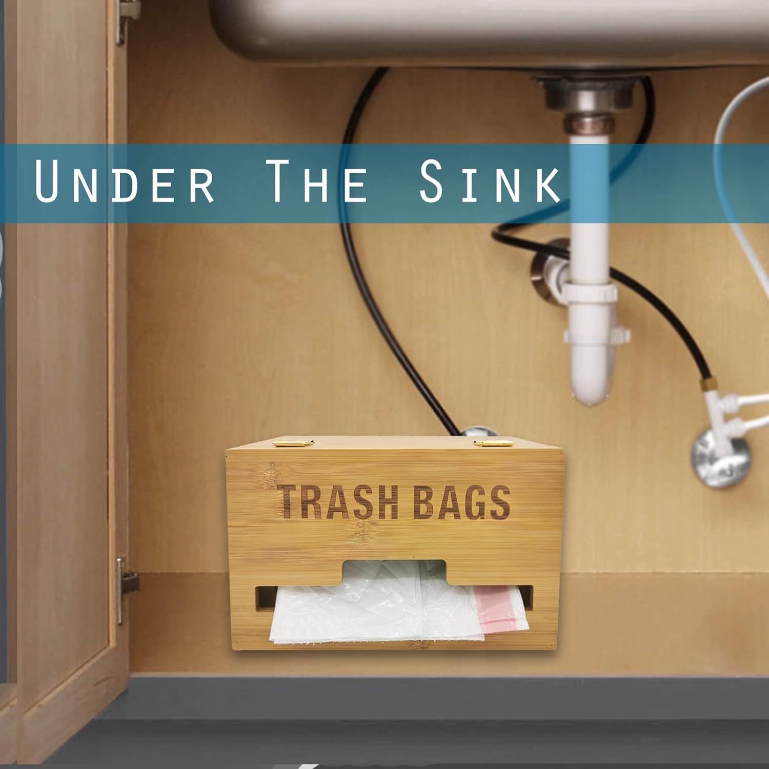 Trash Bag Dispenser with Handles, Garbage Bag Holder for Standard 13/30 Gallon Rolls Less Than 80 Bags, Kitchen Laundry Trash Bag Organizer, Wall Mounted/On Countertop/Under-Sink