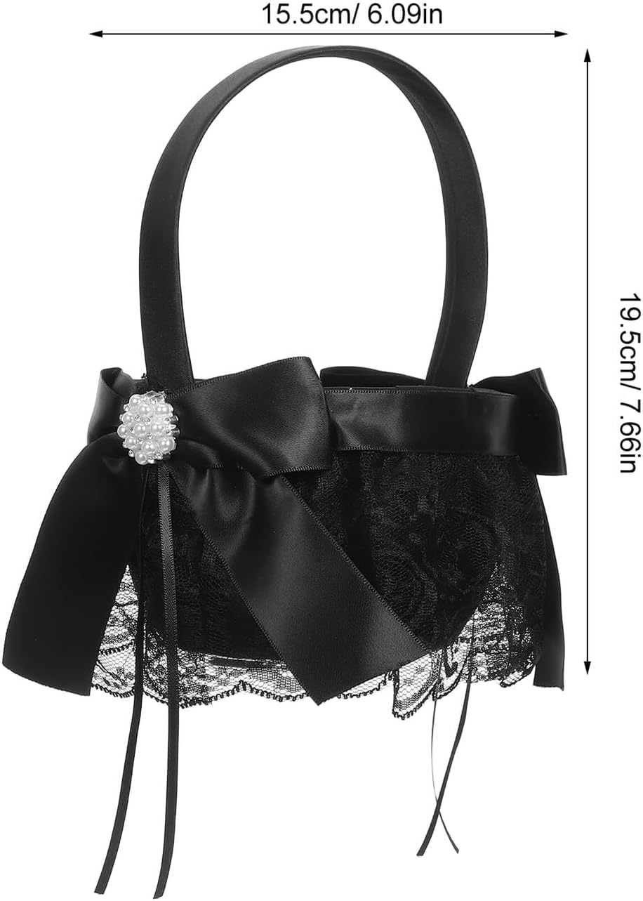 Ciieeo Flower Girl Basket Compact Dark Floral Handheld Ceremony Basket for Wedding Petal Tossing and Bridal Party Supplies