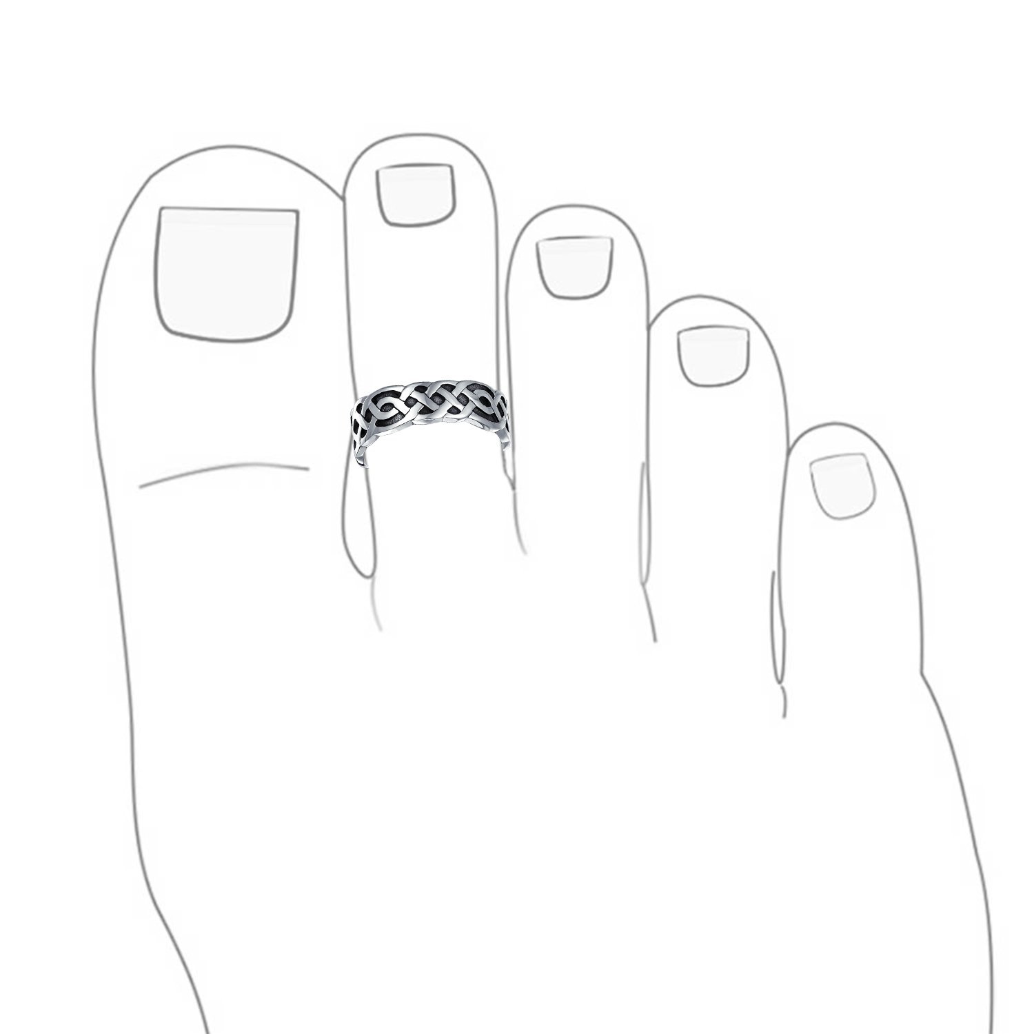 Set di Due Anelli da Mignolo o Dito del Piede con Nodo Celtico Triquetra Cerchio per Donne e Adolescenti in Argento Sterling .925 Ossidato Regolabile Personalizzabile