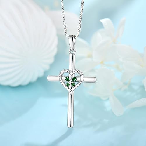 Miniatura 5 de Inpasne Collar de cruz de mariposa para mujer, plata de ley 925, con colgante de crucifijo, collar de piedra natal, joyería de regalo para mujeres