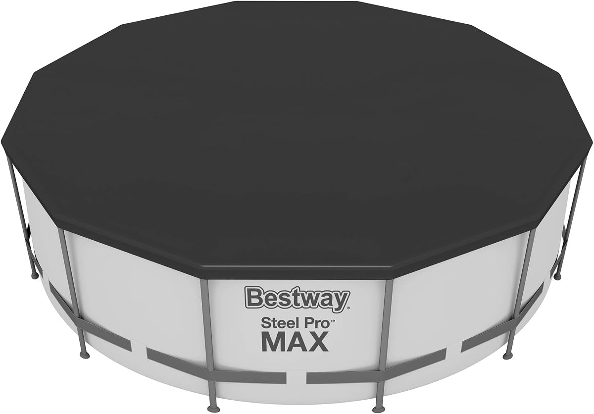 Bestway Flowclear 12 Foot Round Pool Cover with Drain Holes and Drawstring Closure Type for Above Ground Pools and Outdoor Use, Black