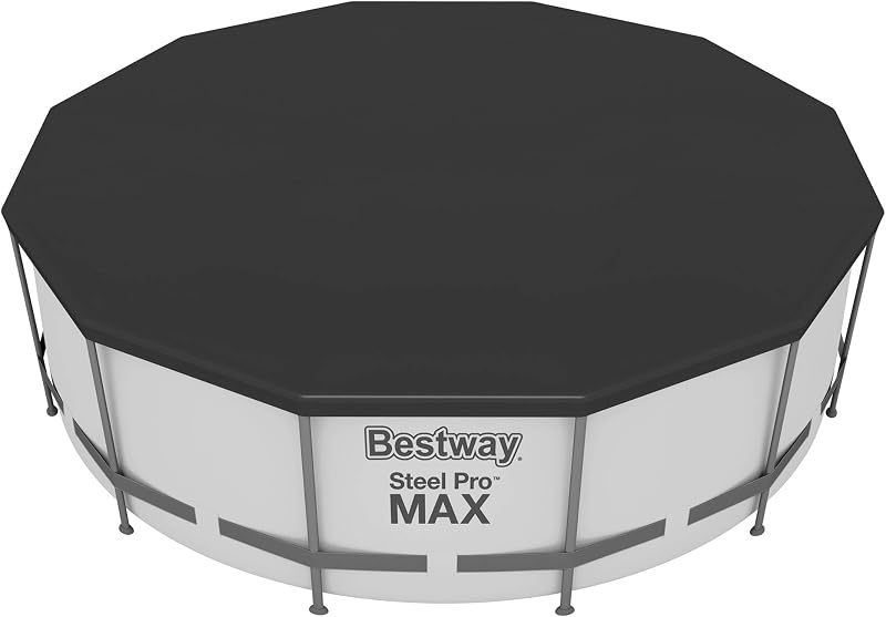 Bestway Flowclear - Cubierta redonda para pileta de 12 pies con orificios de drenaje y cierre de cordón para piscinas sobre el suelo y uso al aire libre, color negro