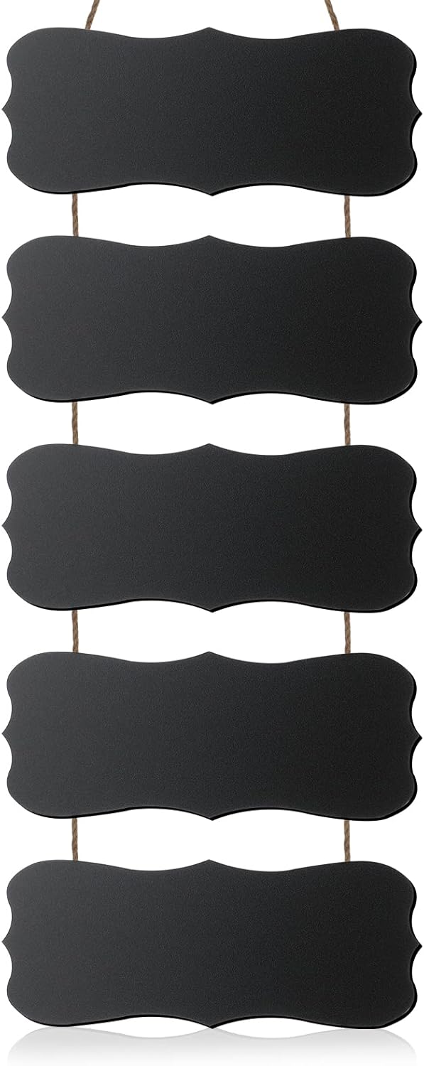 Gerrii Double Sided Rustic Wooden Hanging Chalkboard Signs Set of 5 - Erasable Rectangle Menu Boards for Wedding, Bar, Kitchen Decor