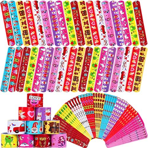 JUNEBRUSHS 40 Pack Slap Bracelets for Kids Slap Bands Wristband Party Favors Snap Bracelets Bulk for Boys Girls Birthday Parties Gifts Toys Party Bag Fillers Robot Princess (animal)
