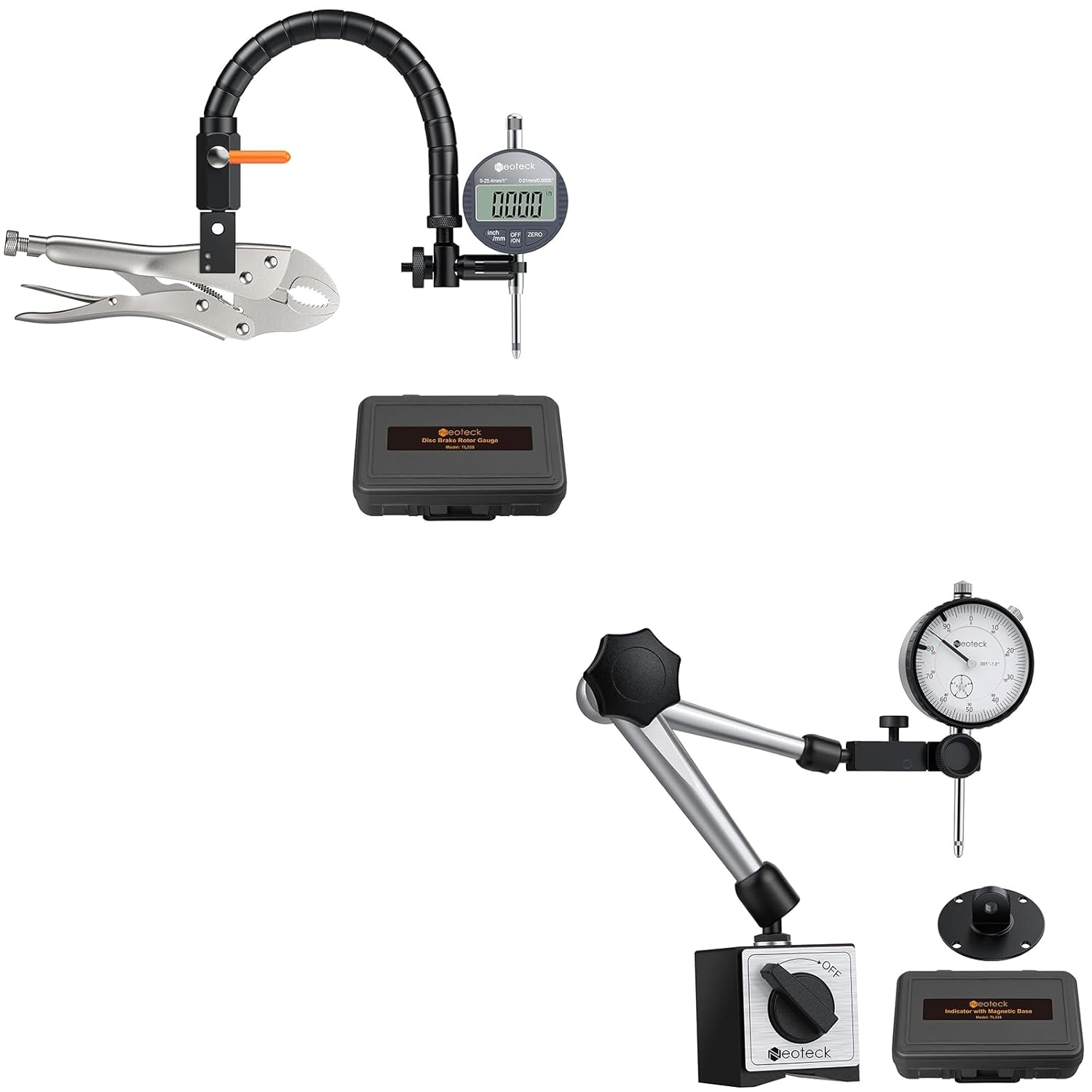 Neoteck 1" Disc Brake Rotor Gauge + 1" Dial Indicator Set