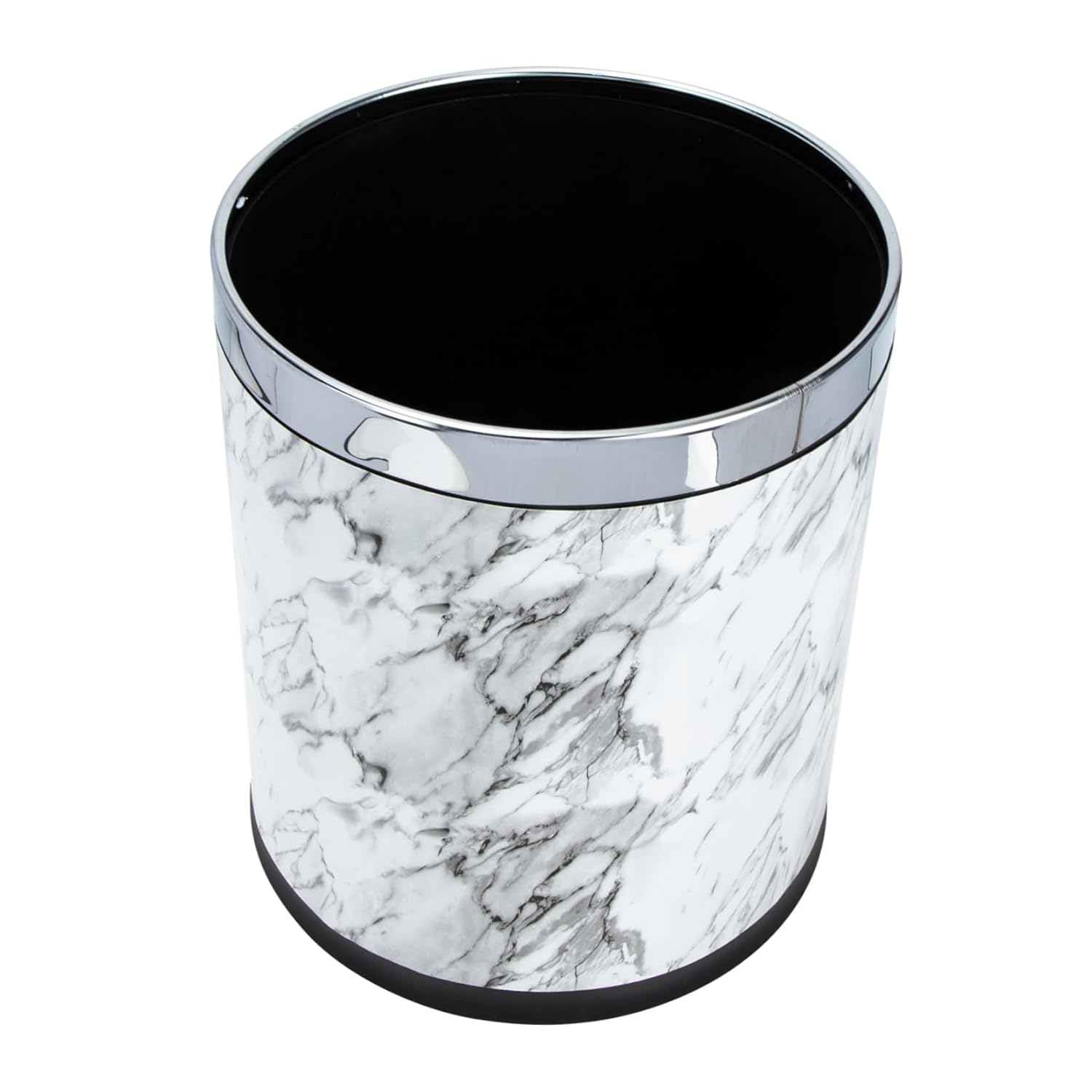 MAGICLULU Marbling Trash Can for Bathroom Elegant Marble Pattern Waste Holder Compact Round Garbage Bin for Home and Office Dual Design White Marble Finish