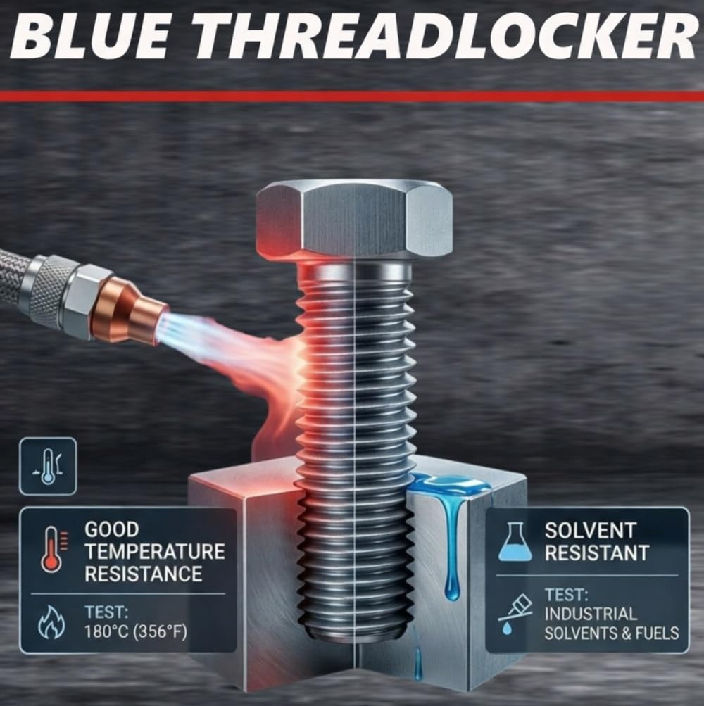 Dynatex Blue Medium Strength Threadlocker 0.81 oz Bottle - Removable with Hand Tools, Locks Fasteners on Metal, Vibration Resistant, Solvent Resistant (Single)