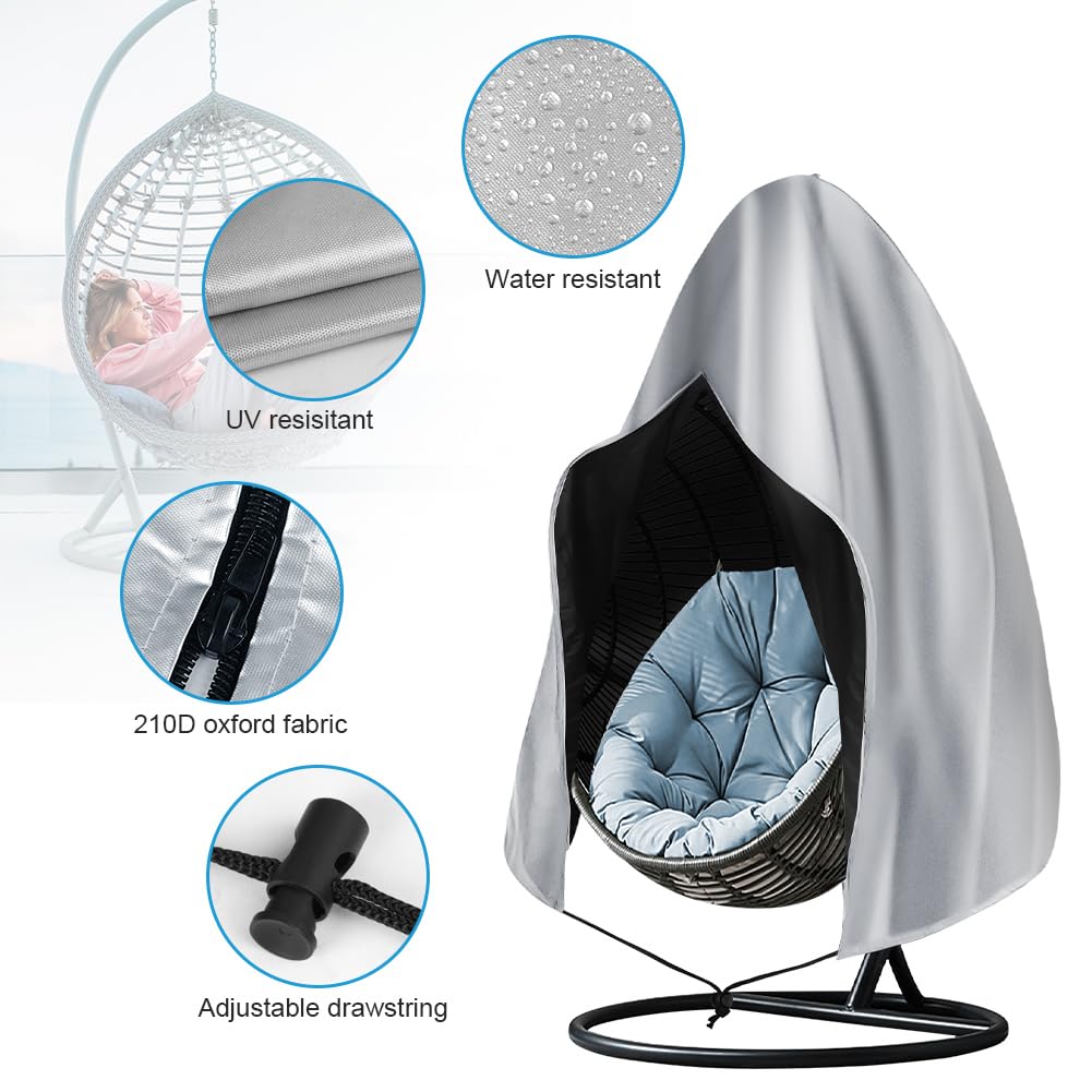 OFFCUP Hanging Egg Chair Cover, 115*190cm 210D Oxford Fabric Swing Chair Cover with Zipper - Image 3