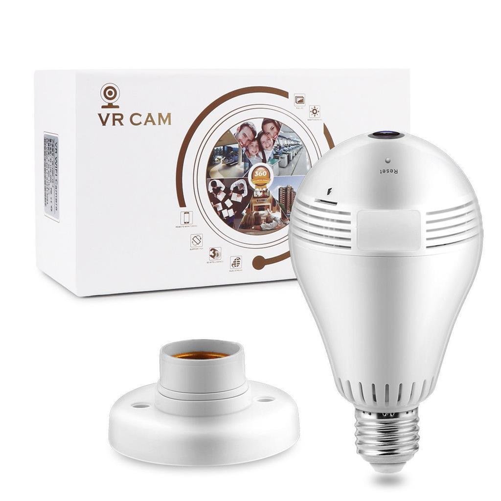 DOBO® Videocamera VR sorveglianza wireless lampadina telecamera a vite 360 gradi dome entrata micro SD bianca kit montaggio