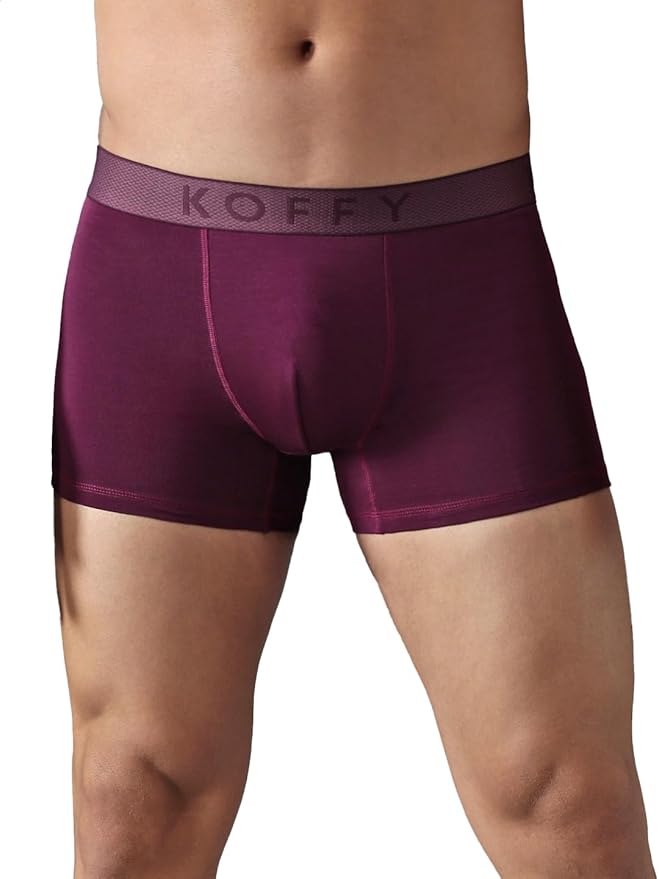 KOFFY Men’s Stretchable Cotton Lycra Long Trunk with C-Type Front Open | Wrinkle-Free | Ultra-Soft Elastic