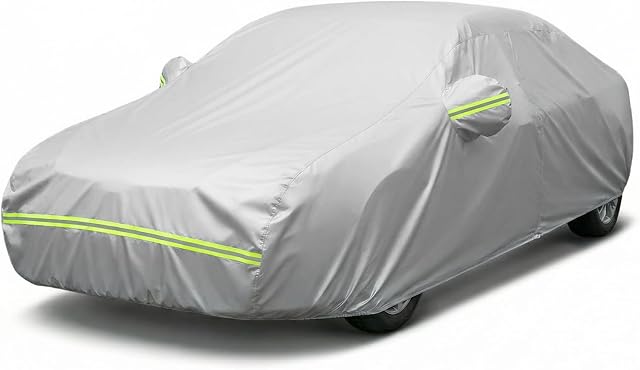 Favoto Car Cover Waterproof Sedan Cover 6 Layer Heavy Duty Universal Fit 450-495 cm Outdoor UV Protection All Weather Dustproof Snowproof Windproof Scratch Resistant with Side Zipper Vehicle Cover
