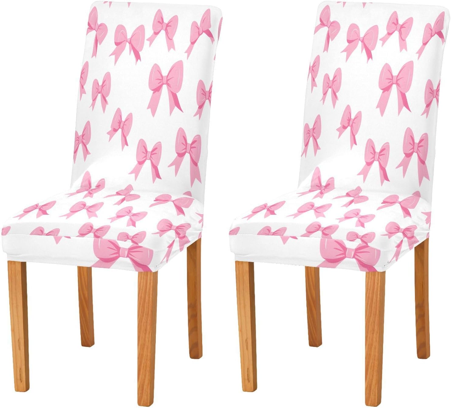 ALAZA Chair Covers for Dining Room, Pink Bow White Background Pattern Stretch Chair Cover Sets Chair Protector Removable Washable for Ktichen Restaurant Hotel
