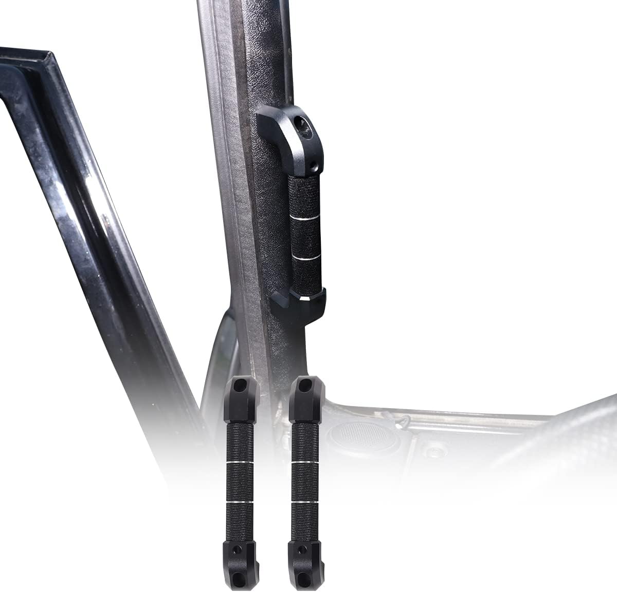 Aluminum Alloy Car A Pillar Grab Handle Trim Car Accessories for Land Rover Defender 2004-2018 90 110 130 Automotive Grab Handles (Pair) (Style-C, Black)