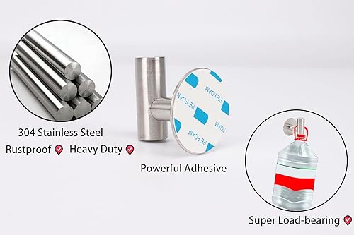 Miniatura 5 de TocTen Gancho para toallas de baño, fuerte gancho autoadhesivo para bata, acero inoxidable SUS 304 para pegar en la pared, gancho para ropa, sin