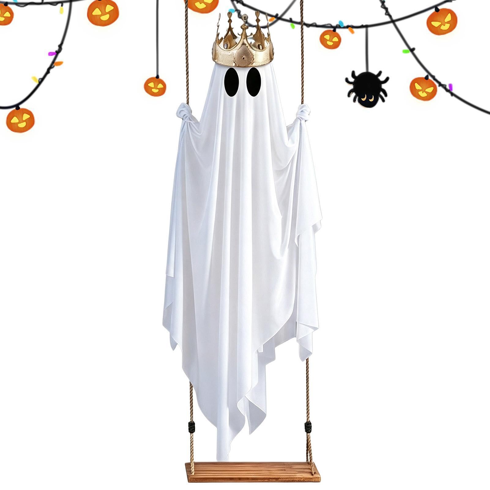 Fantasma oscilante con luz decoración Grande de Halloween 1,5 Metros de | con corona decorativa fantasma para casa encantada, porche, patio, jardín, árbol, entrada y de