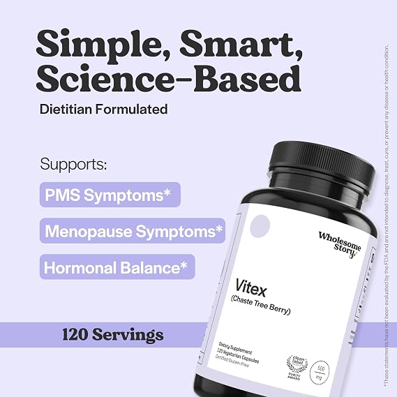 Wholesome Story Vitex Chasteberry Supplement for Women | Hormone Balance, Fertility Support & Period Regulation | Vitex Berry Agnus Castus Extract | 120 Capsules | Chaste Tree Berry