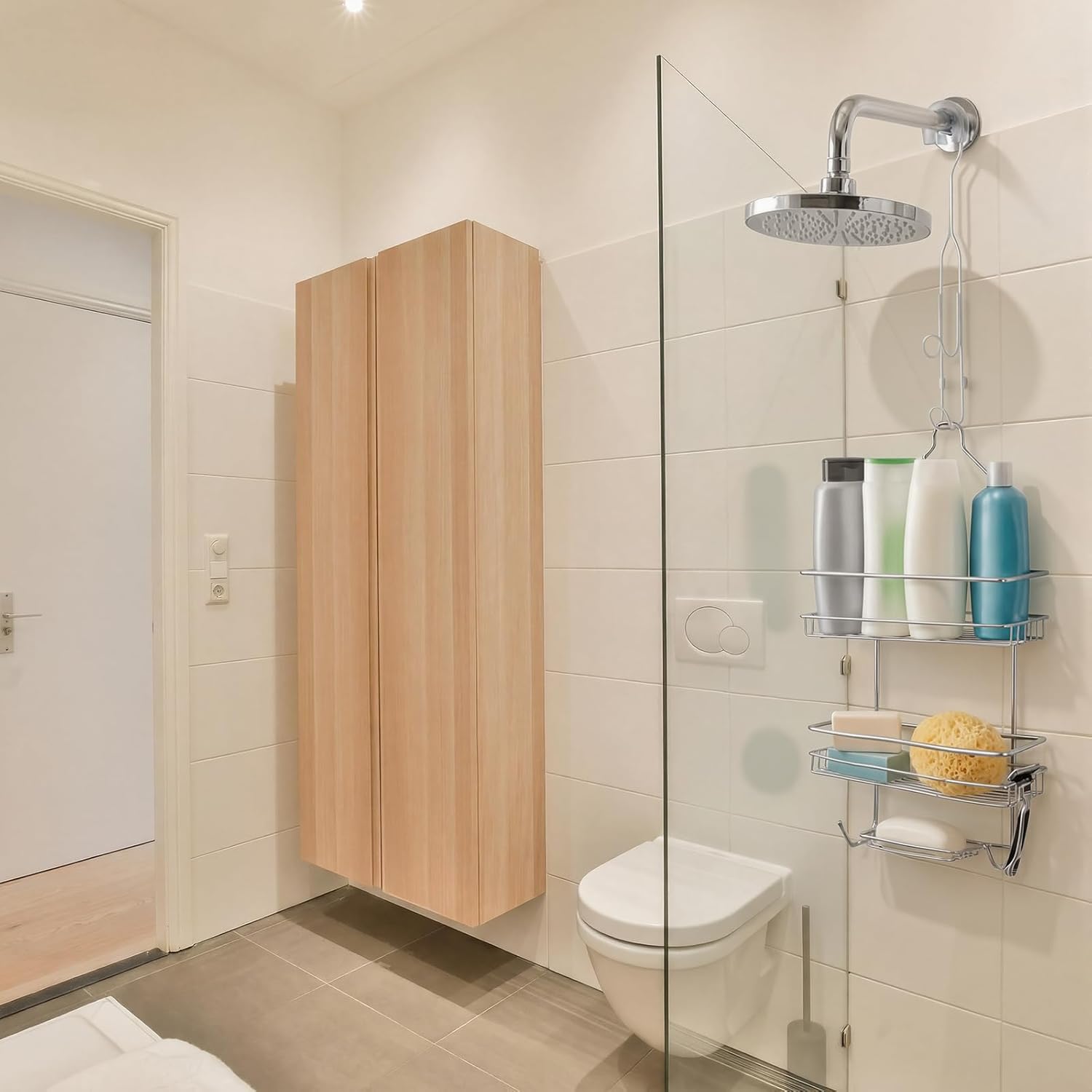 LEIFIDE 2 Pack Shower Caddy Extender Hooks 11 Inch Stainless Steel Bathroom Hanging Hooks with U-shaped Non-slip Mats Rustproof Waterproof Shower Organizer Extension No Drilling