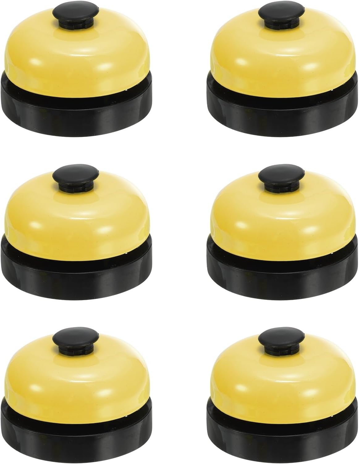 Desk Call Bell 2.5" Diameter, 6 Pcs Dinner Desk Front Bell for Service with Metal Anti-Rust Construction for Hotel Restaurant Reception Areas Office Warehouse, Black/Yellow