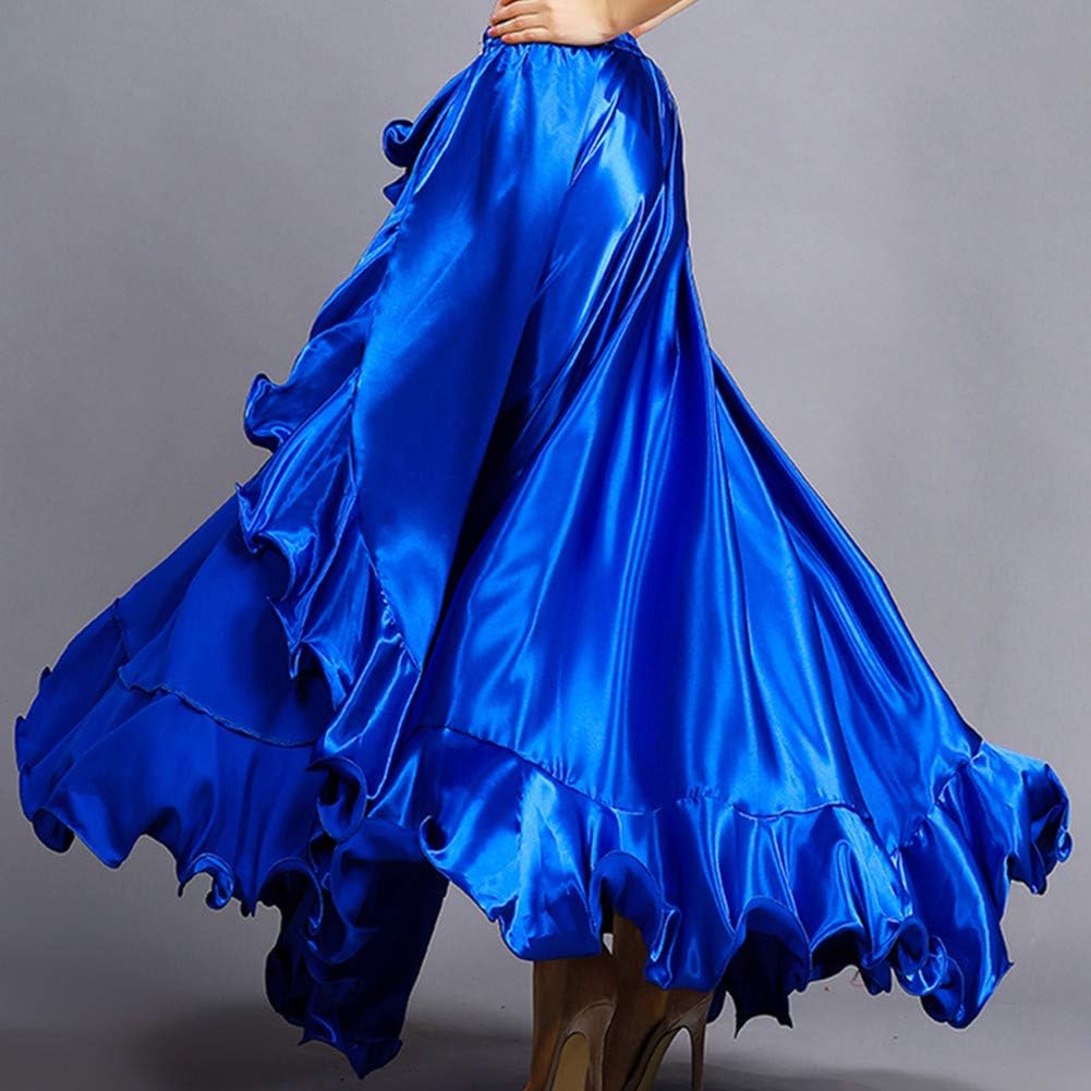 Whitewed Long Satin Layered Ruffle Spanish Ballet Paso Doble Folk Dance Clothing Swing Circle Skirt Costumes