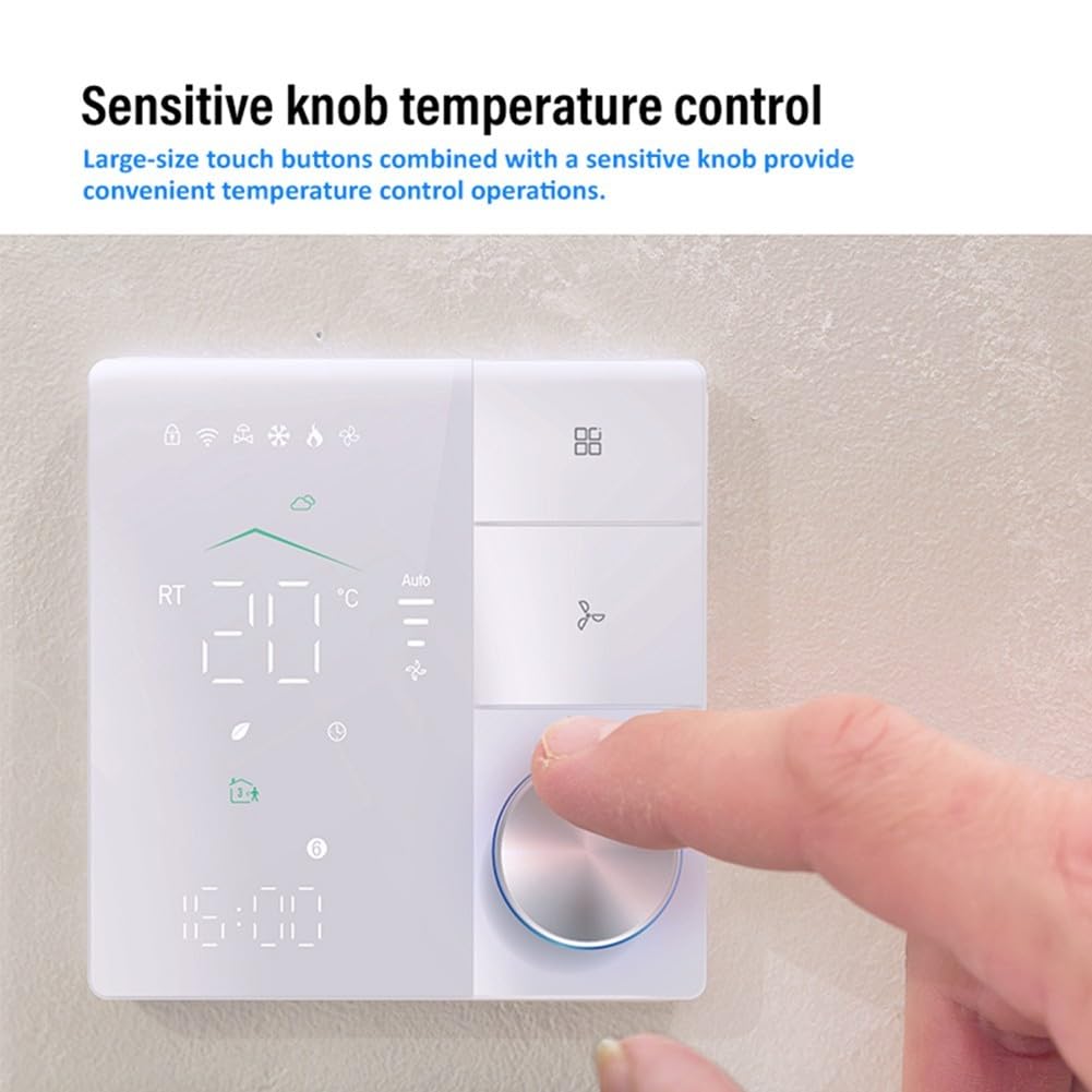 Termostato programable inteligente para aire acondicionado 1r, precisión de ± 1 °C, horario de 5+1+1 días, panel acrílico sin marco, se adapta a cajas de 86 mm y 60 mm, negro (blanco)
