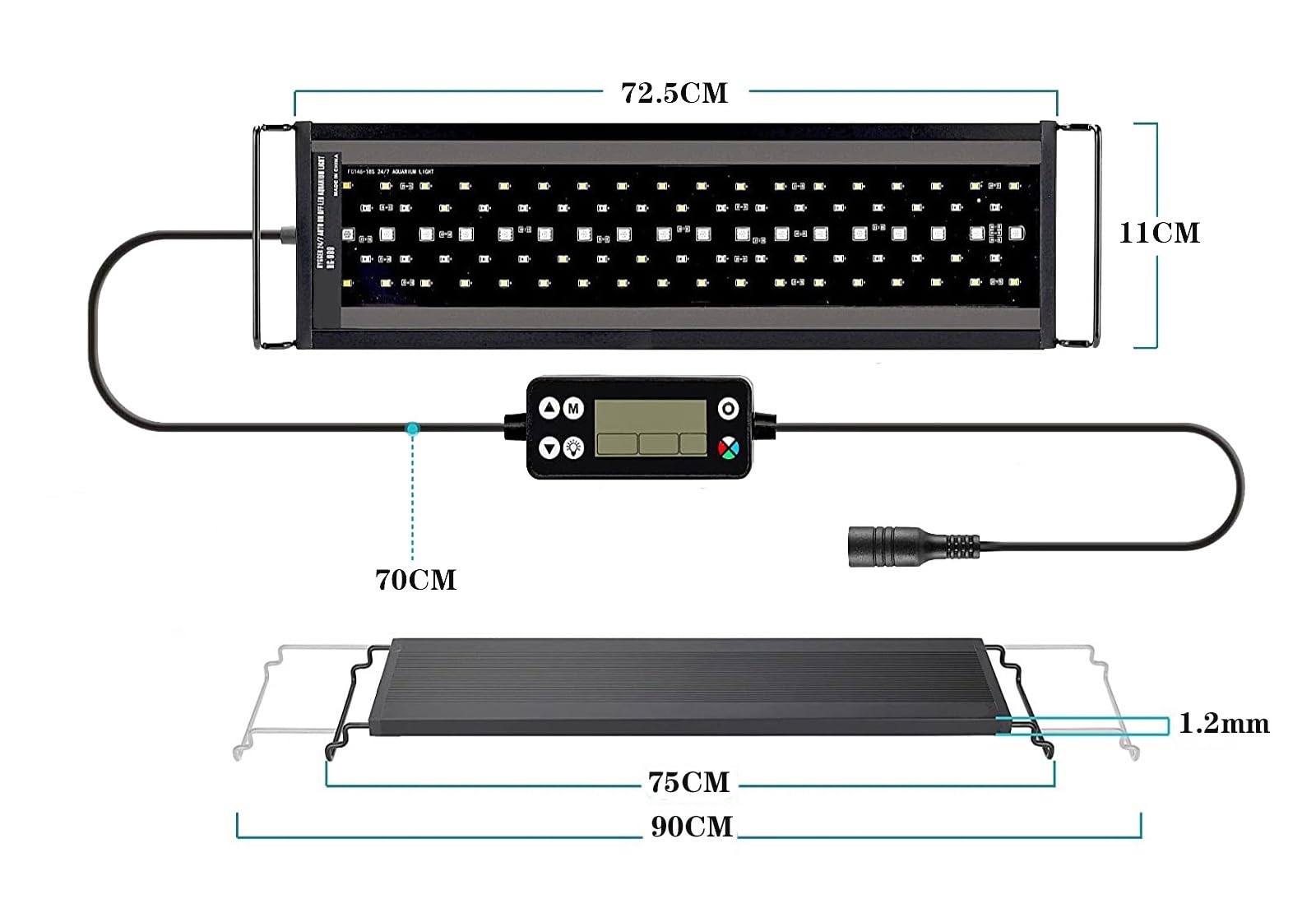 Światło do akwarium, 60/75/90cm WRGB oświetlenie do akwarium z zegarem wodoodporne oświetlenie LED do akwarium lampa podwodna akwaria oświetlenie dekoracyjne posadzone światła(75CM)