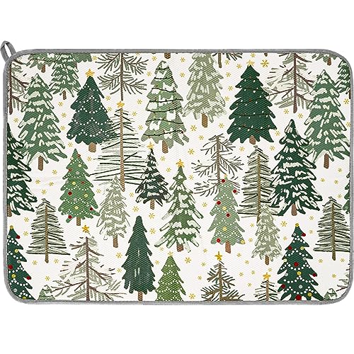 Anydesign A2665 Christmas Dish Drying Mat Xmas Tree Absorbent Dish Drainer Protector Pad Forest Woodland Dry Mat Dish Drainer Mat