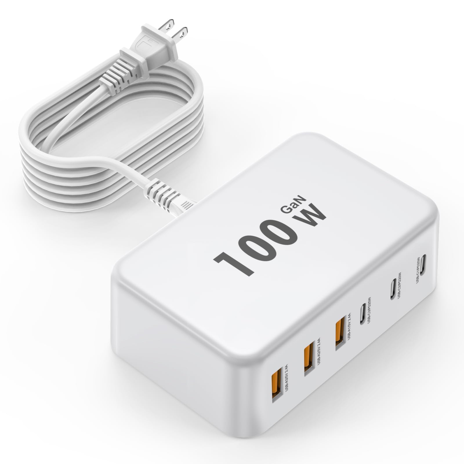 USB C Fast Charger,100W GaN 6 Port Type USB C Charging Station Hub Block USB C Wall Charger Power Strip Adapter Plug Cube Brick USB C USB A for iPad Air/Pro,iPhone 16 15 14 13 12 11 Pro Max,Galaxy S24