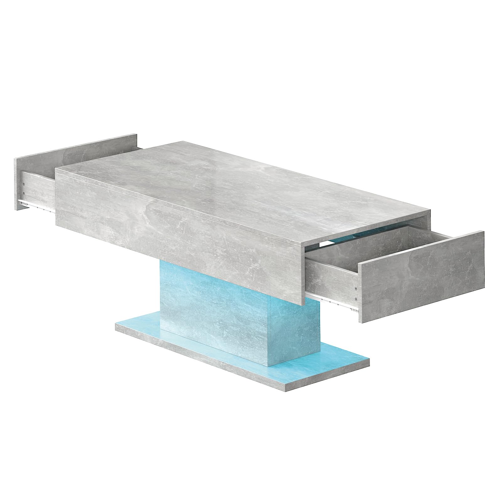 KEEPREAPER Couchtisch, Wohnzimmertisch mit LED Beleuchtung und 2 Schubladen für Wohnzimmer Hochglanz 110x55x50cm (Grau)