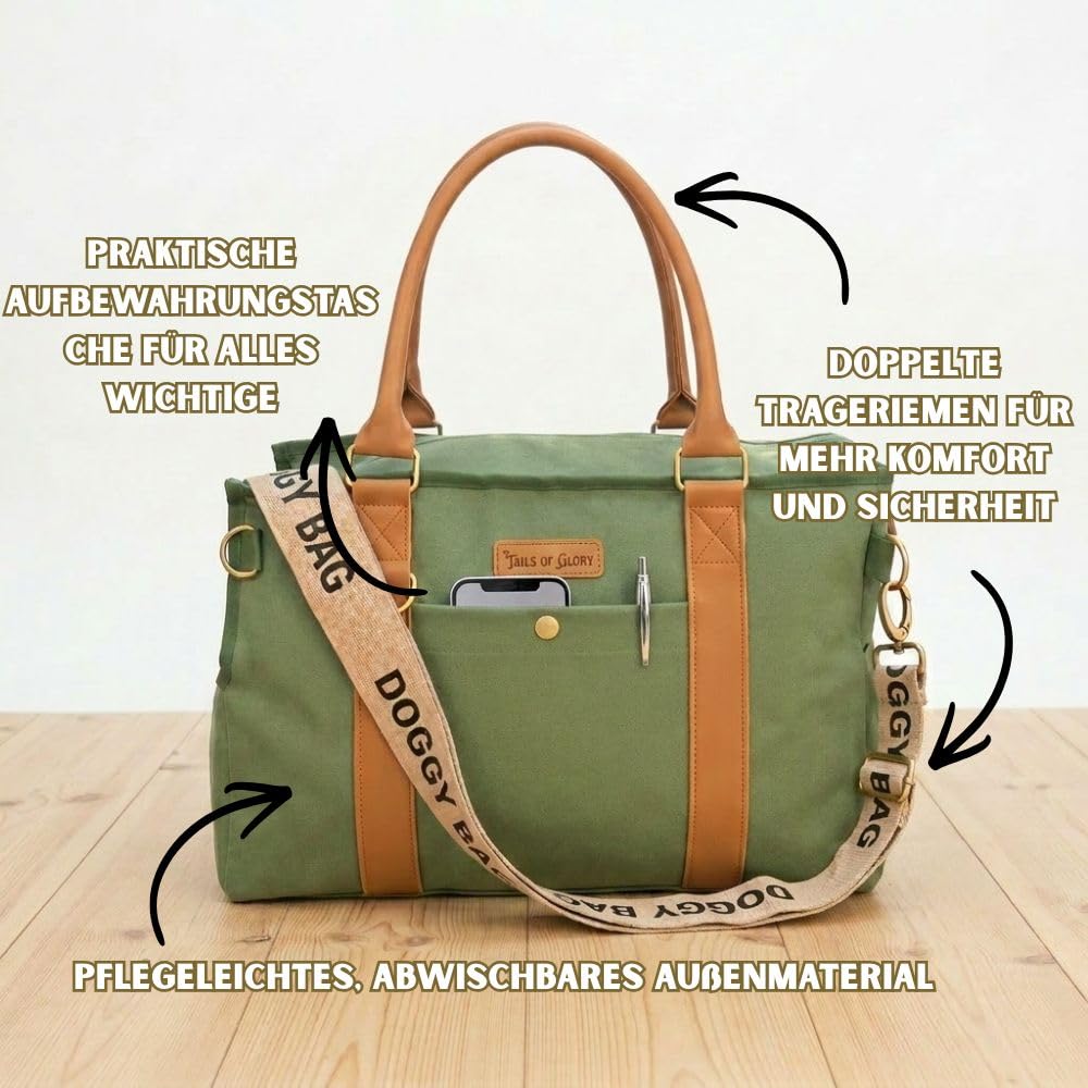 Jane Hundetasche Grün – Stilvolle Hundetransportbox für kleine Hunde bis 8 kg, Faltbare Transportbox Hund fürs Auto, Reisen & Alltag