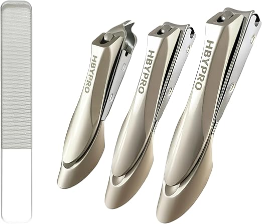 Heavy Duty Nail Clippers Set 4PCs Ultra Sharp Stainless Steel Fingernail Toenail Clippers with Catcher for Men Women Adult with Nail File, Silver