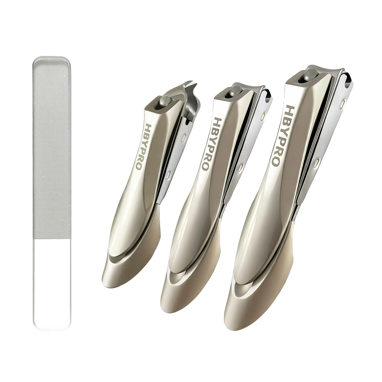 Heavy Duty Nail Clippers Set 4PCs Ultra Sharp Stainless Steel Fingernail Toenail Clippers with Catcher for Men Women Adult with Nail File, Silver