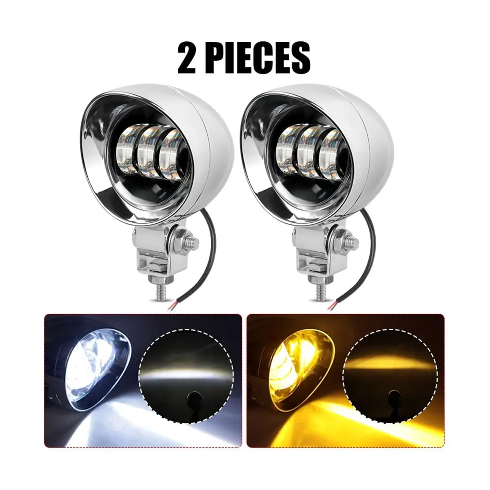 Feux De Croisement pour Suzuki pour Chopper Moto LED Spot Driving Light Phare Bicolore Lampe Auxiliaire Spot pour ATV Scooter Moto Feu Antibrouillard(2 pièces)