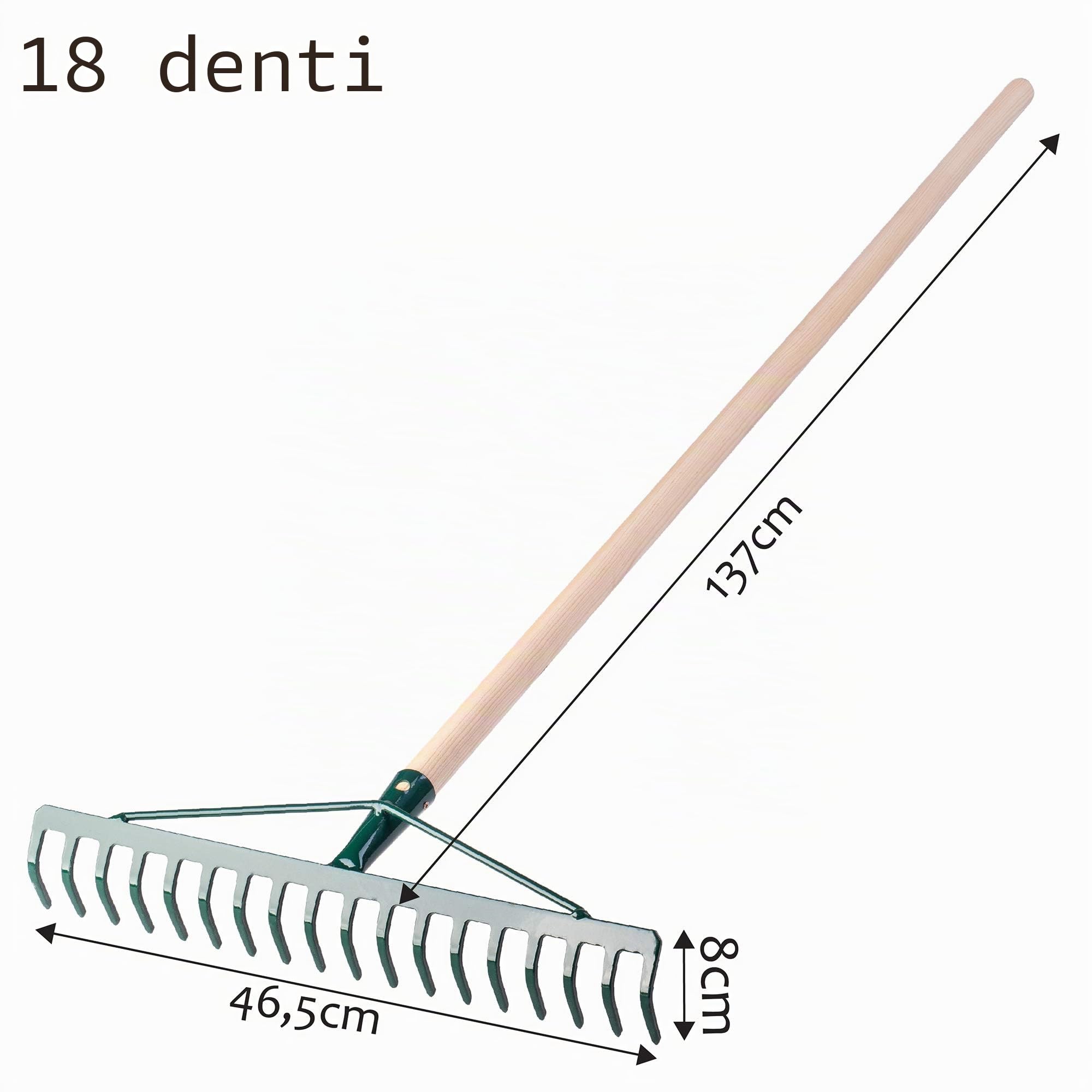 KADAX Rechen, Larghezza Giardino, Letto, Prato, Giardino Arcata, rastrello da Stiro, rastrello da Prato Fatto di Metallo, dite, a Foglia, unitŕ da Giardino, eurechen (18 Denti, Maniglie in Legno)