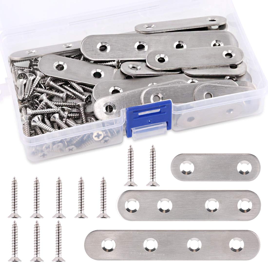 115Pcs 3 Sizes Stainless Steel Flat Straight Brace Brackets