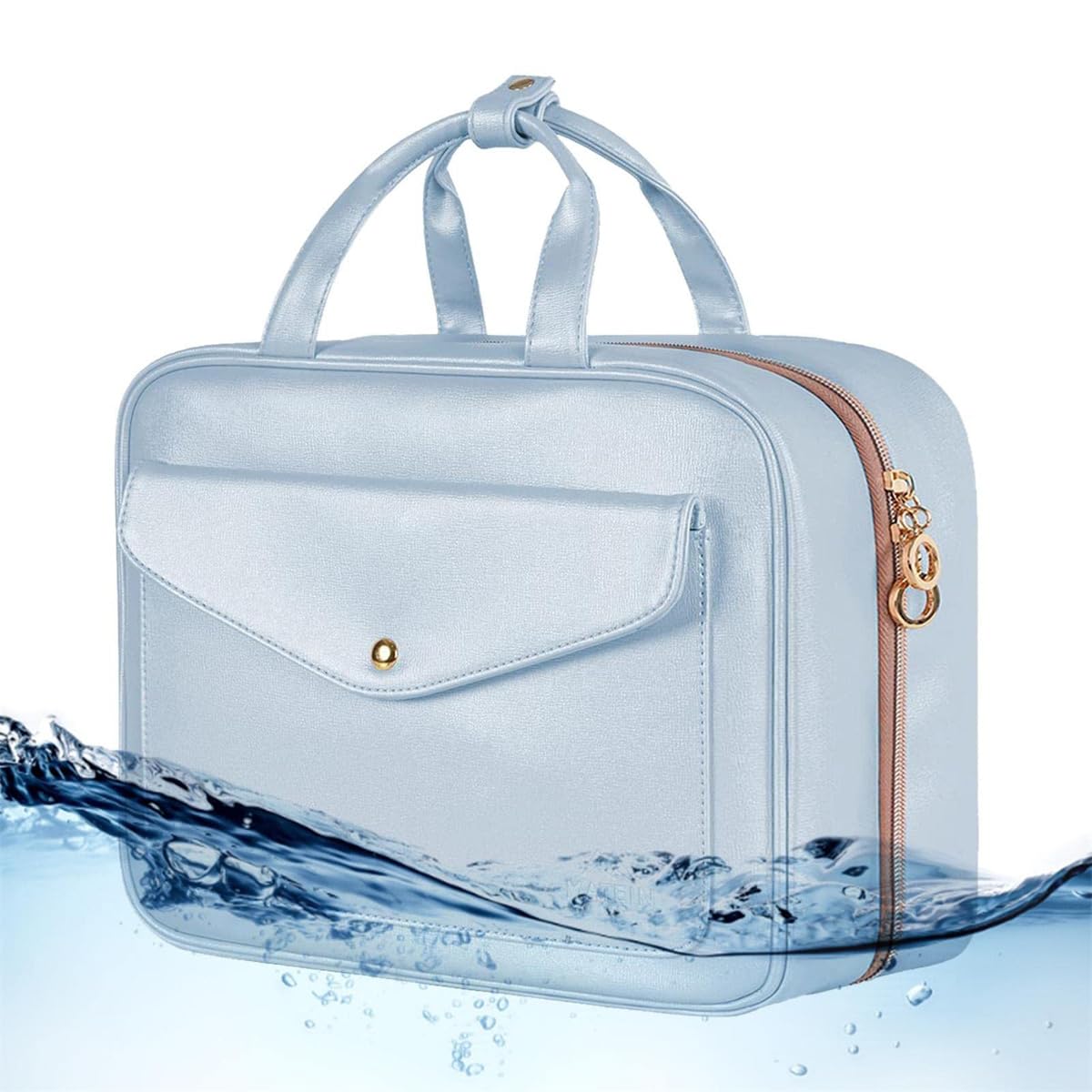 Beauty case grande con maniglia per il trasporto, beauty case, blu, Stile retr | Organizer da appendere, impermeabile, multiscomparti, stile retrò, 31,8 x 12,7 x 22,9 cm