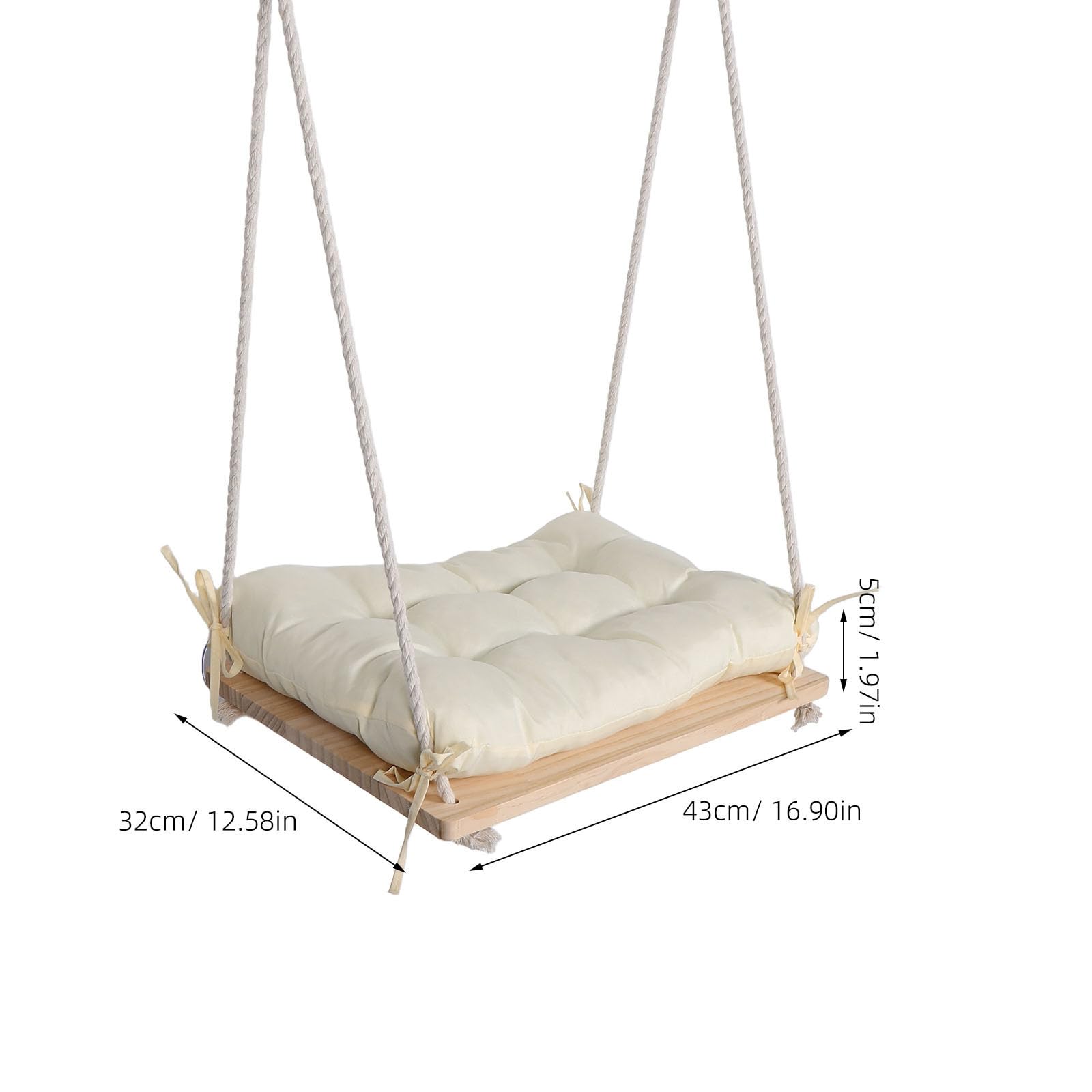 Amaca Sospesa per Gatti in Legno con Ventose, Lettino da Finestra con Tessuto Resistente, Installazione Salvaspazio e Altezza Regolabile per Uso Domestico e Balcone