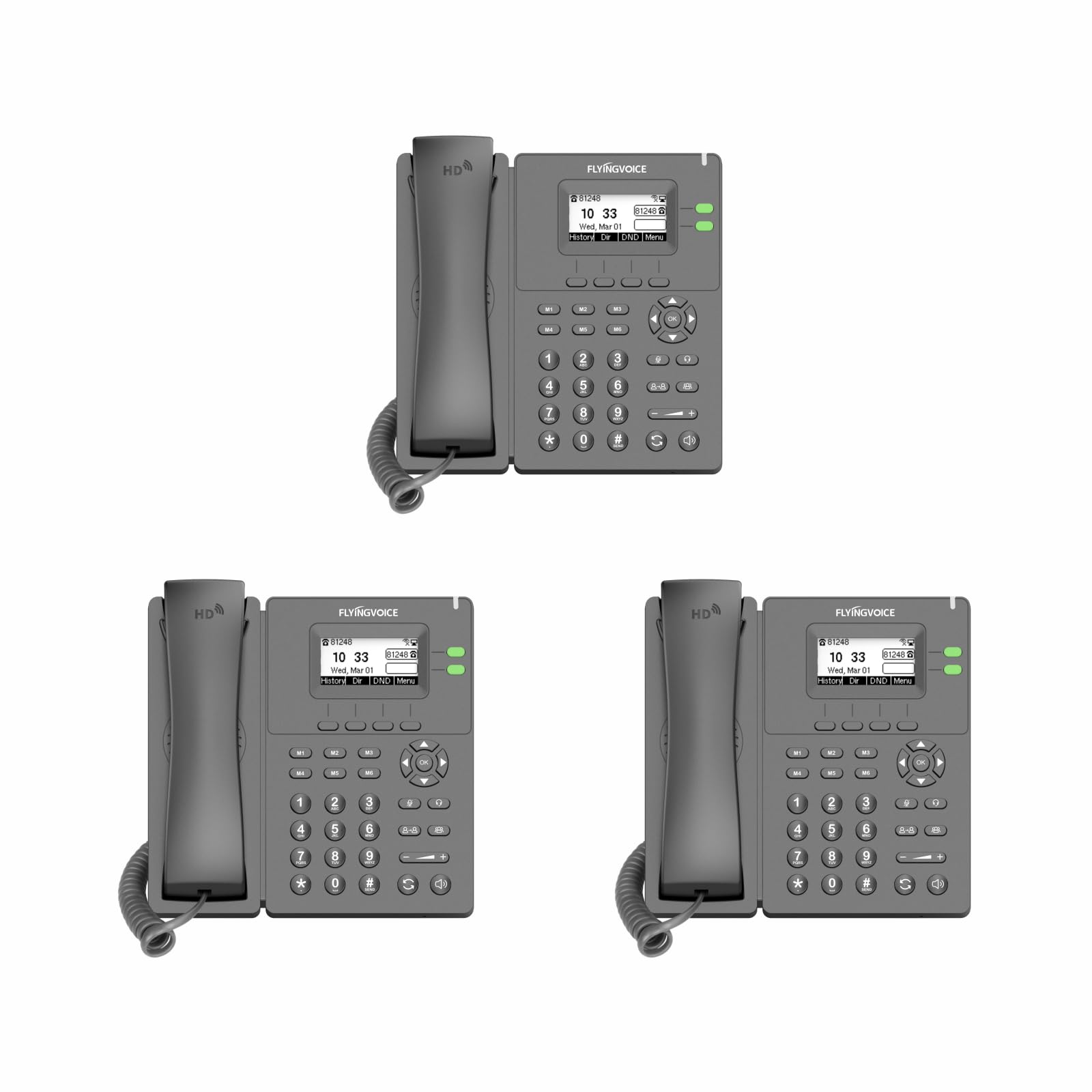 FLYINGVOICE P20P VoIP Phone, Built-in 2.4GHz WiFi, AP & WiFi to LAN, USB 2.0 Port, IP Phone for Business, Dual 10/100 Mbps Ethernet Ports, 2 SIP Accounts, Power Supply Included (3 Bundle)