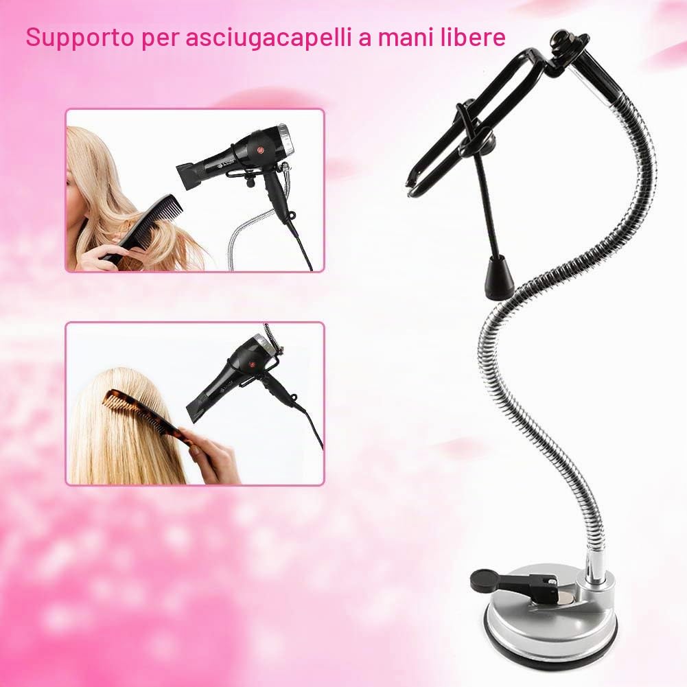 Supporto universale per asciugacapelli girevole 360° parete e tavolo multifunzione per capelli unghie e animali domestici