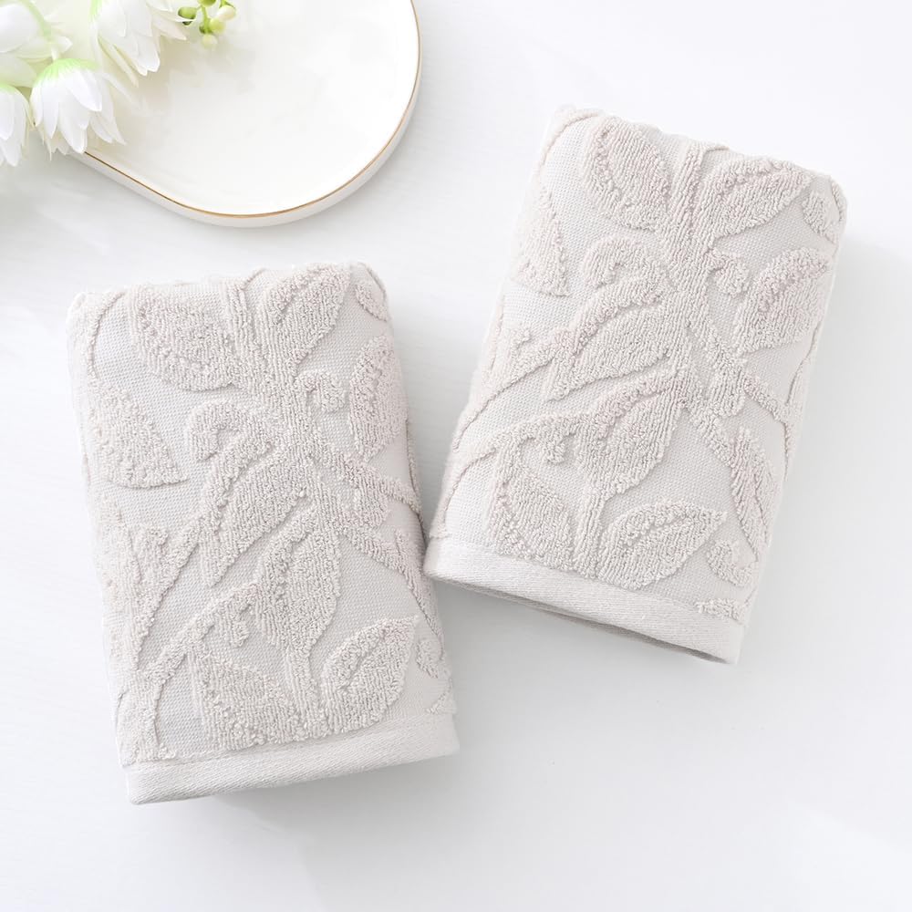 YiLUOMO Lime White Hand Towel Set of 2 Super Soft 100% Cotton Embossed Floral Pattern Highly Absorbent Decorative Bath Hand Towels for Bathroom Kitchen Spa 13x 29 Inch - Image 4