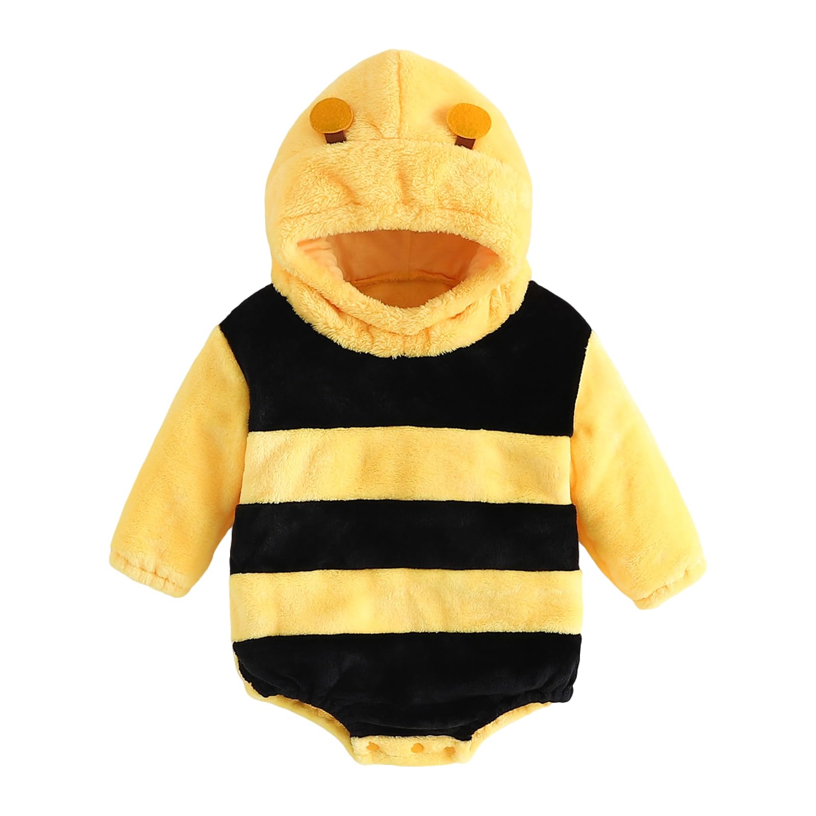 ensswliz Newborn Baby Girl Boy Halloween Bee Ladybug Animal Costume Long Sleeve Hooded Furry Fall Winter Cosplay Romper (A-Lemon Yellow, 6-9 Months)