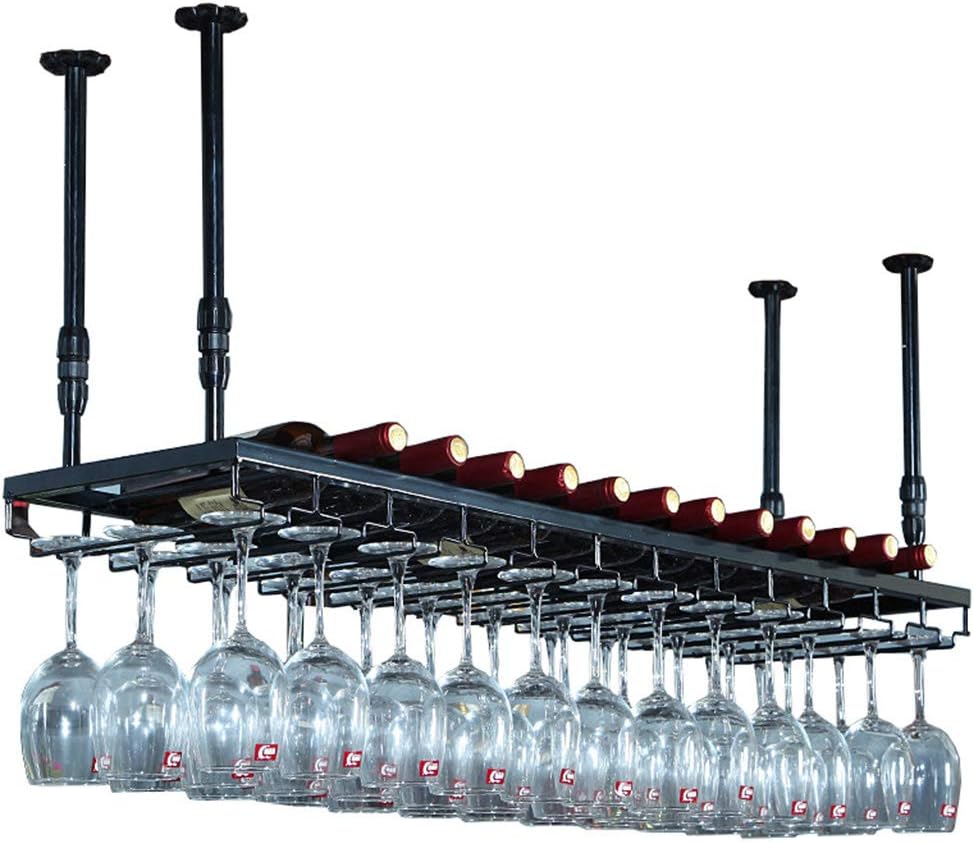 Industrial Wine Racks, Adjustable Metal Hanging Ceiling Bar Wine Glass Rack, Rustic Wall Mounted Bottle Holder Floating Shelves for Home Room Living Room