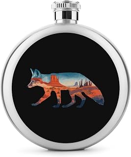 Desert Foxes Round Flasks for Liquor Leak Proof 5oz | Stainless Steel Mini Pocket Wine Hip Flask Bottles Camping Party