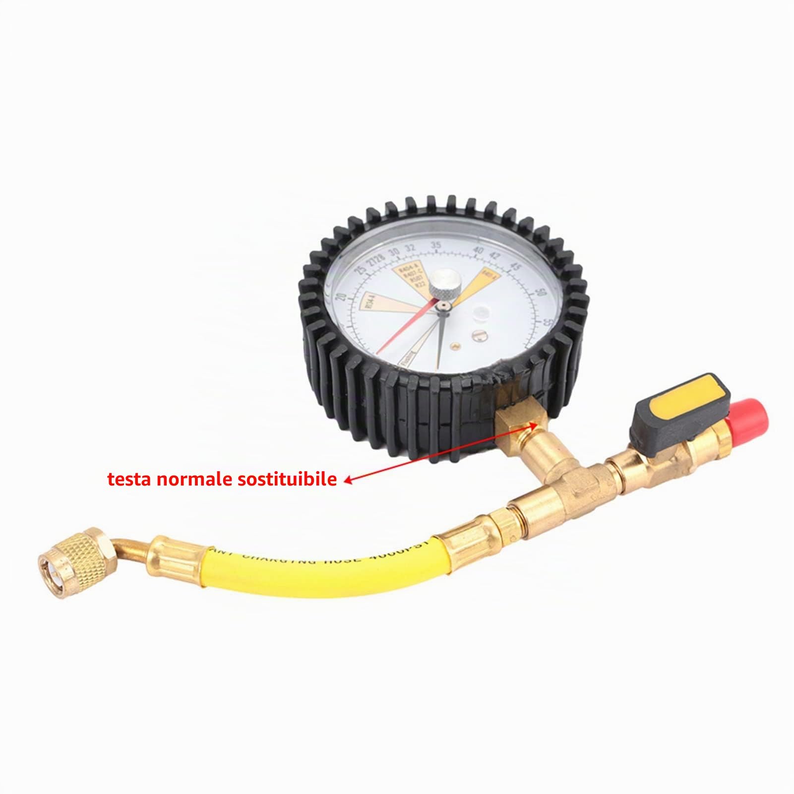 Manometro per Refrigerazione e Aria Condizionata con Valvola Sferica, Test Pressione Azoto, Compatibile R134a R22 R407C R410A, 1/4 Pollice, -1~60 Bar, 80mm
