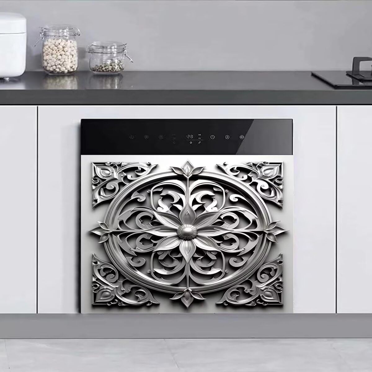 Metal Pattern Kitchen Dishwasher Magnet Decoration Cover Vinyl Sticker,Imitation Stainless Steel Magnetic Decal for Dishwasher, Fridge, Cupboard 23" x 17"