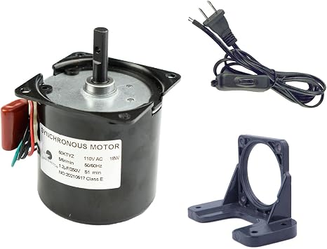 60KTYZ 110V 5-6RPM Speed Reducing Gear Motor with Bracket Gear Reduction Motor Holder and Power Cord