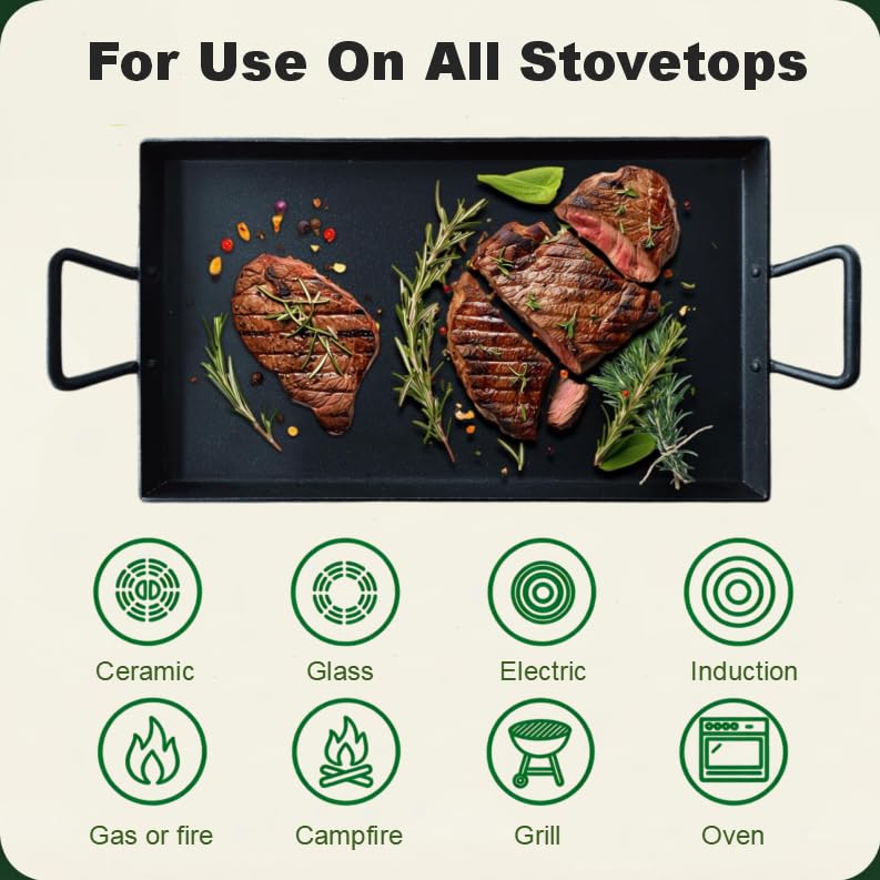 Keleday Cast Iron Griddle Pan - Large, Pre-Seasoned -4 Keleday Cast Iron Griddle Pan - Large, Pre-Seasoned -4