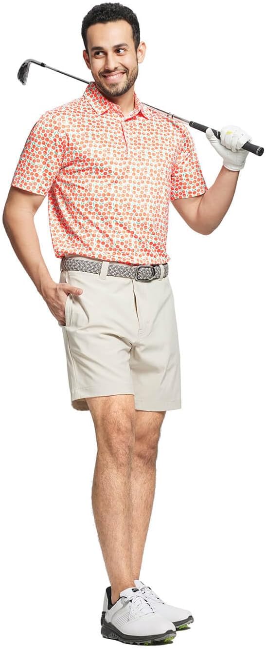 Men' s Golf Shirts Short Sleeve Print Performance Moisture Wicking Dry Fit Golf Polo Shirts for Men
