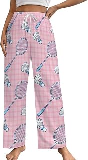 Womens Capri Pajama Pants Ballet Dancers Flowers Polka Cotton High Waist with Pockets Drawstring