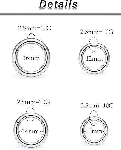 Miniatura 15 de Ocptiy 6G 8G 12G 14G 16G Anillos de tabique con bisagras Calibradores Túneles Tapones Pendientes Kit de estiramiento de acero quirúrgico con Juego
