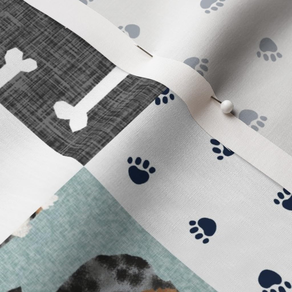 Spoonflower Fabric - Australian Pet Quilt Blue Cheater Floral Shepherd Dogs Wholecloth Top Printed on Cotton Poplin Fabric by The Yard - Sewing Shirting Quilting Dresses Apparel Crafts
